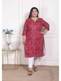 Miravan - Plus Size Bandhej Printed Rayon Kurta Magenta