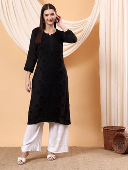 Poshak Chikan Studio - Women Hand Embroidered Chikankari Modal Solid Black Kurta
