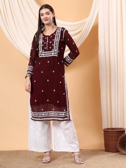 Poshak Chikan Studio - Women Hand Embroidered Chikankari Georgette Kurta