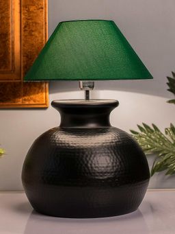 Homesake - Black Hammered Pitcher Table Lamp Green Cone
