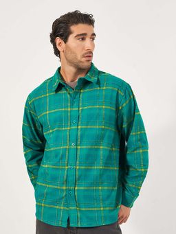 Styli - Men Brushed Flannel Checkered Relaxed Fit Shirt