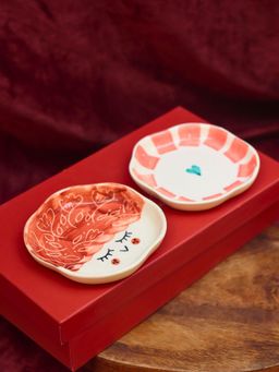 WEAVING HOMES - Tweety & Striped heart Handmade Dessert plate in a Gift Box