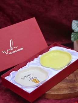 WEAVING HOMES - Sunshine Yellow & Sukoon Handmade Dessert plate in a Gift Box