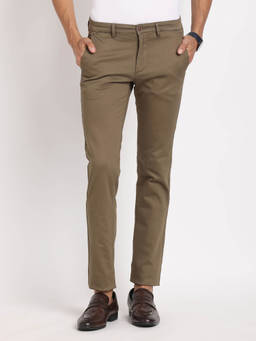 Turtle - Men Cotton Blend Stretch Self Design Super Slim Fit Brown Casual Trouser