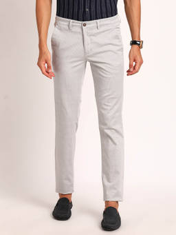 Turtle - Men Cotton Blend Checkered Super Slim Fit Light Grey Formal Trouser