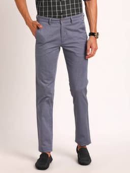 Turtle - Men Cotton Blend Checkered Super Slim Fit Dark Grey Formal Trouser