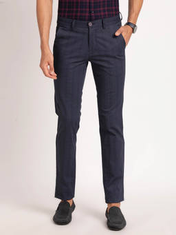 Turtle - Men Cotton Blend Stretch Checkered Super Slim Fit Charcoal Formal Trouser