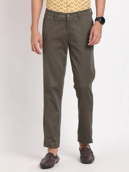 Turtle - Men Cotton Blend Stretch Checkered Super Slim Fit Olive Formal Trouser