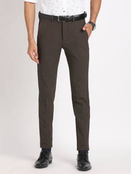 Turtle - Men Textured Slim Fit Brown Formal Trouser