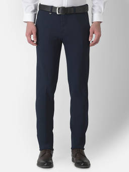Turtle - Men Self Design Slim Fit Navy Blue Trouser