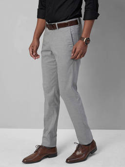 Turtle - Men Poly Viscose Self Design Slim Fit Grey Formal Trouser