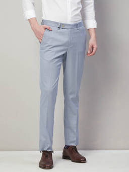 Turtle - Men Grey Poly Viscose Self Design Slim Fit Formal Trouser