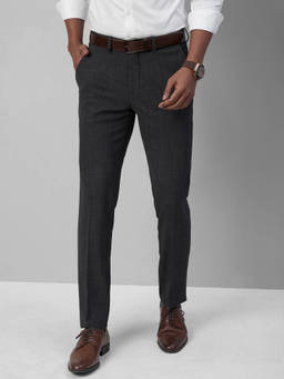 Turtle - Men Poly Viscose Self Design Slim Fit Dark Grey Formal Trouser