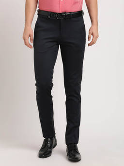Turtle - Men Poly Spandex Self Design Slim Fit Black Trouser