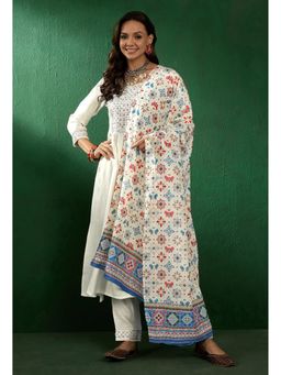 KVS FAB - Cream Rubi Thread Sequence Embroidered Kurta with Pant and Dupatta (Set of 3)