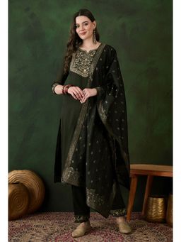 KVS FAB - Mehndi Green Sequence Embroidered Kurta with Pant and Dupatta (Set of 3)