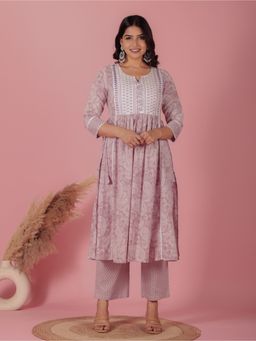 ARAMYA - Soft Cotton A-Line Paisley Print Kurta and Pant (Set of 2)