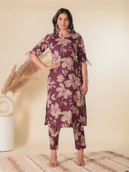 ARAMYA - Linen Cotton Straight Floral Print Kurta and Pant (Set of 2)