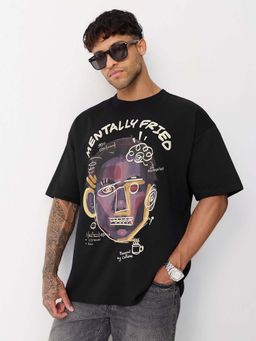The Souled Store - Black Mentally Fried Men Oversized T-Shirt