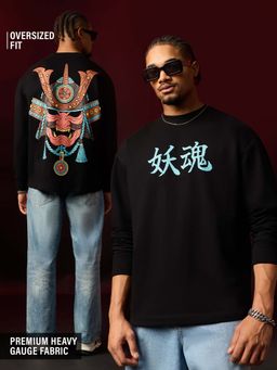 The Souled Store - Black Hannya Mask Men Oversized Full Sleeve T-Shirt
