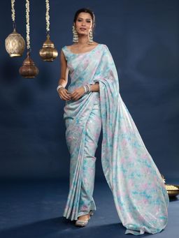 Gajra Gang - Shimmery Tie Dye Mint & Blue Sequin Saree with Unstitched Blouse