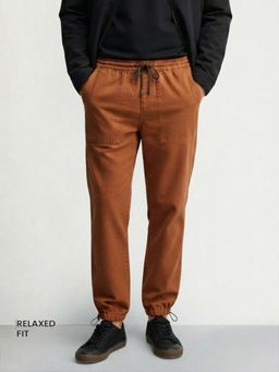 The Indian Garage Co - Men Brown Relaxed Fit Solid Mid-Rise Joggers