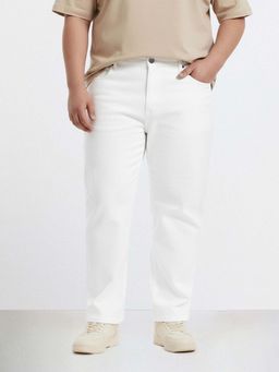 The Indian Garage Co - Men White Plus Size Slim Fit Solid Mid-Rise Jeans