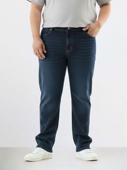 The Indian Garage Co - Men Navy Blue Plus Size Slim Fit Solid Mid-Rise Jeans