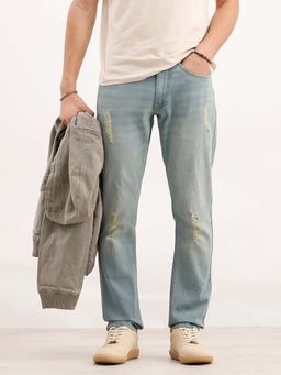 WROGN - Men Light Blue Faded Slim Fit Distressed Denim Jeans
