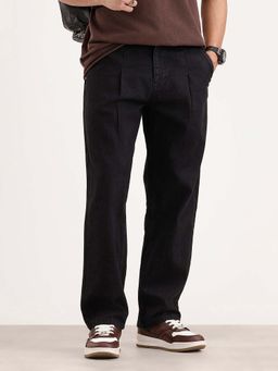 WROGN - Men Black Pleated Loose Fit Denim Jeans