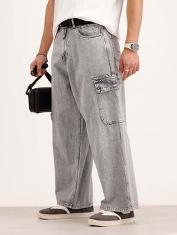 WROGN - Men Grey Cargo Pocket Loose Fit Denim Jeans