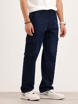 WROGN - Men Navy Blue Anti Fit Cargo Pocket Denim Jeans