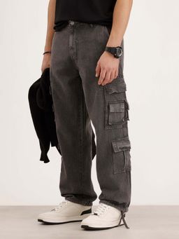 WROGN - Men Charcoal Loose Fit Cargo Pocket Denim Jeans