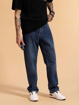 WROGN - Men Navy Blue Heavy Fade Anti Fit Jeans