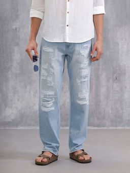 WROGN - Men Blue Solid Anti Fit Distressed Jeans