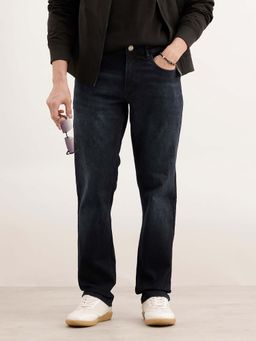 WROGN - Men Navy Blue Faded Straight Fit Denim Jeans