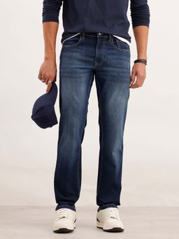 WROGN - Men Navy Blue Straight Fit Faded Denim Jeans