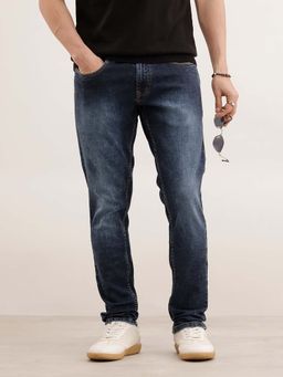 WROGN - Men Navy Blue Faded Slim Fit Denim Jeans