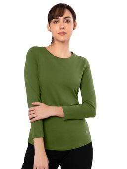 Amante - Green Three-fourth Sleeve Round Neck Essential T-shirt