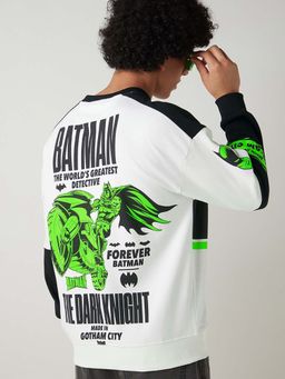 Bewakoof - Heavy Duty 1.0 DC Men's White & Black Graphic Printed Oversized Sweatshirt
