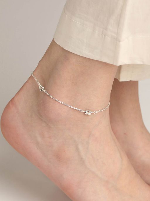 CLARA 925 Sterling Silver knot Adjustable Chain Anklet Payal single for Women and Girls