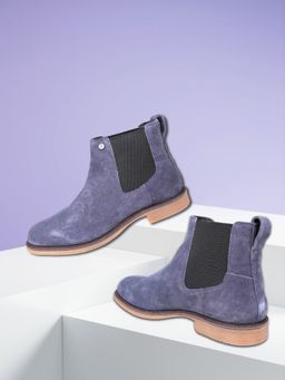 EZOK - Blue Slip On Leather Chelsea Boots for Men