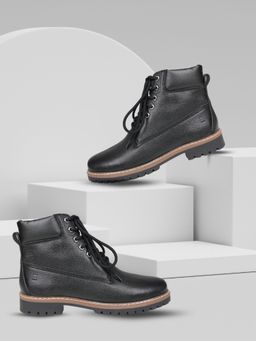 EZOK - Black Lace-Up Leather Casaul Boots for Man