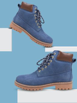 EZOK - Blue Lace-Up Leather Casaul Boots for Man