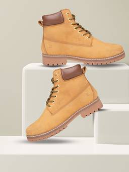 EZOK - Tan Lace-Up Leather Casaul Boots for Man