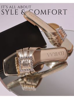 ELVIRAA - Gold Square Stone Buckle Flats