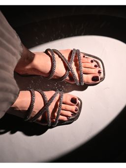 ELVIRAA - Silver Rhinestone Embellished Strappy Flats