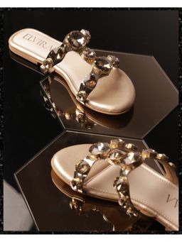 ELVIRAA - Gold Stone Studded Flats