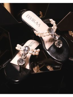 ELVIRAA - Black Pearl and Stone Embellished Flats