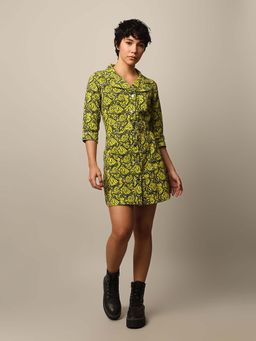 ONLY - Green Printed Short Shirt Dress with Belt (Set of 2)